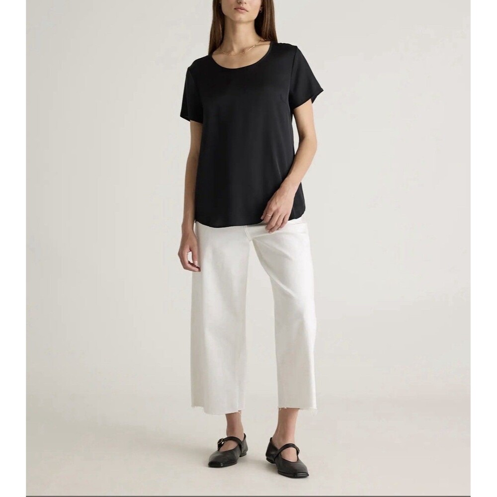 NWT Quince Silk Washable Stretch Tee Black Sz S Minimalist Quiet Luxury Preppy - Picture 6 of 16